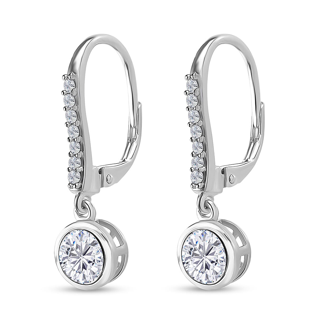 Moissanite Lever Back Earrings in Platinum Over Sterling Silver 1.90 ctw