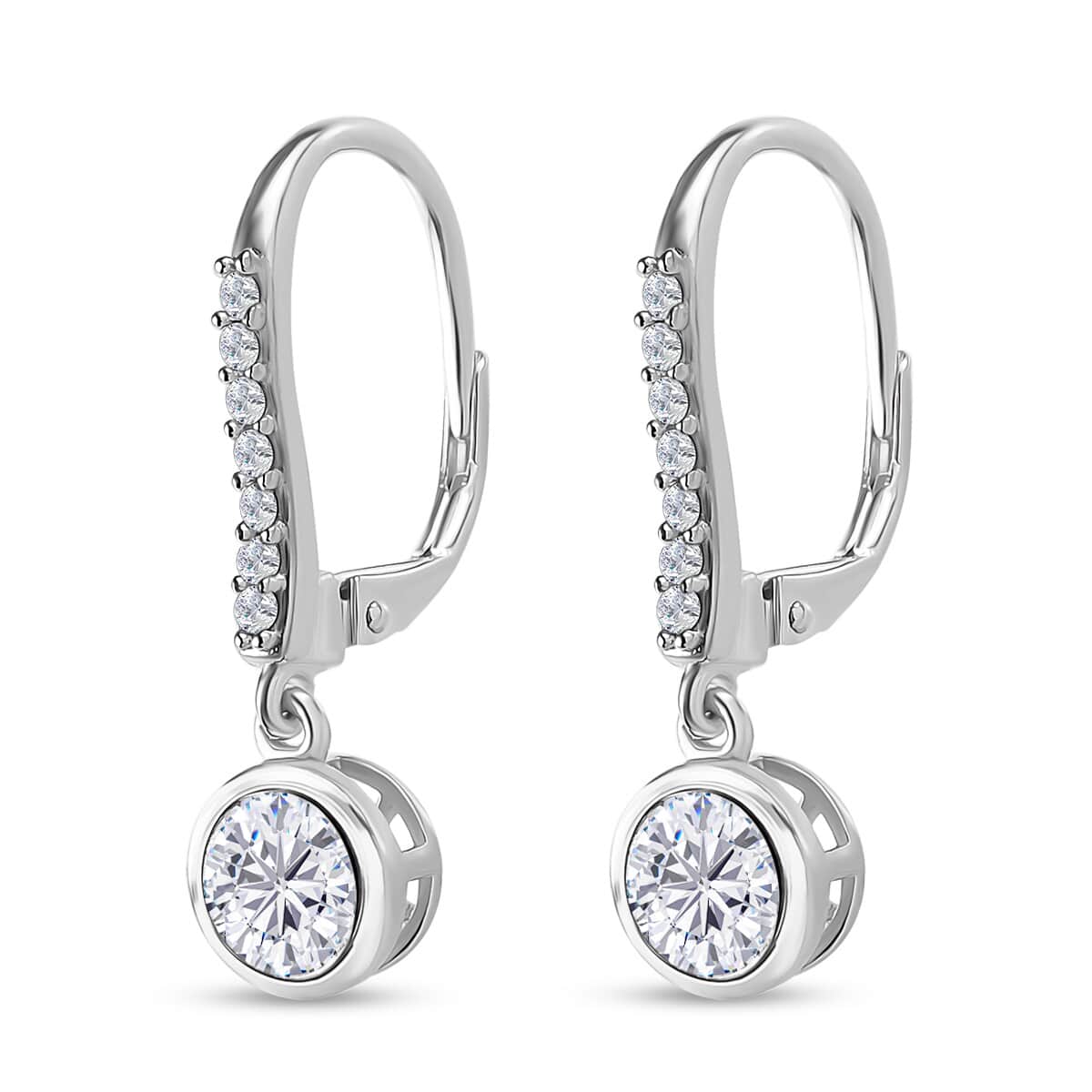 Moissanite Lever Back Earrings in Platinum Over Sterling Silver 1.90 ctw image number 3