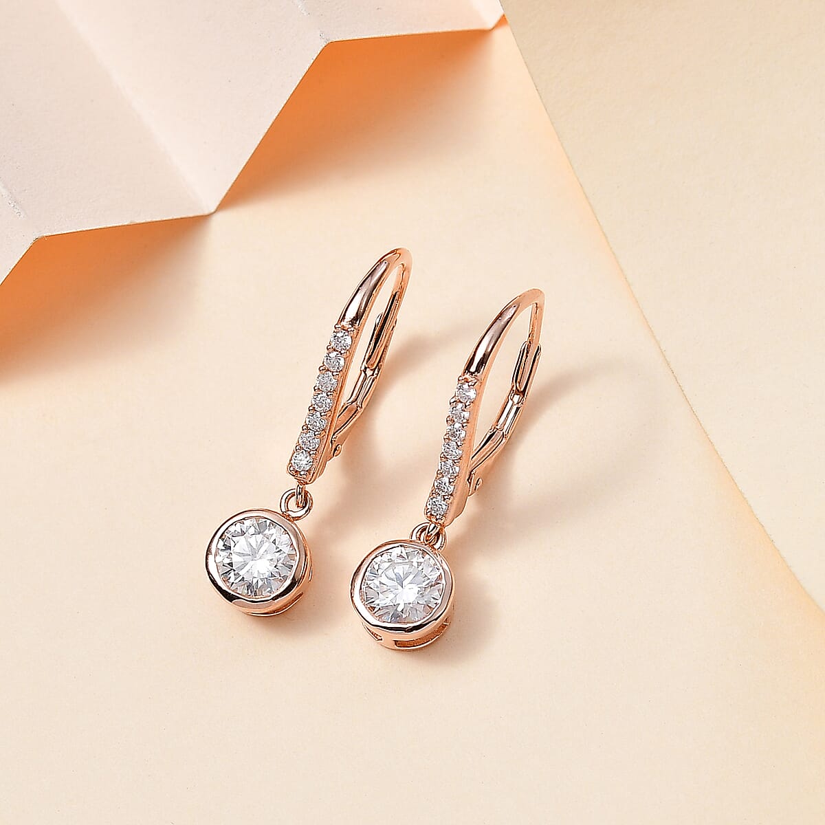 Moissanite Lever Back Earrings in Vermeil Rose Gold Over Sterling Silver 1.90 ctw image number 1
