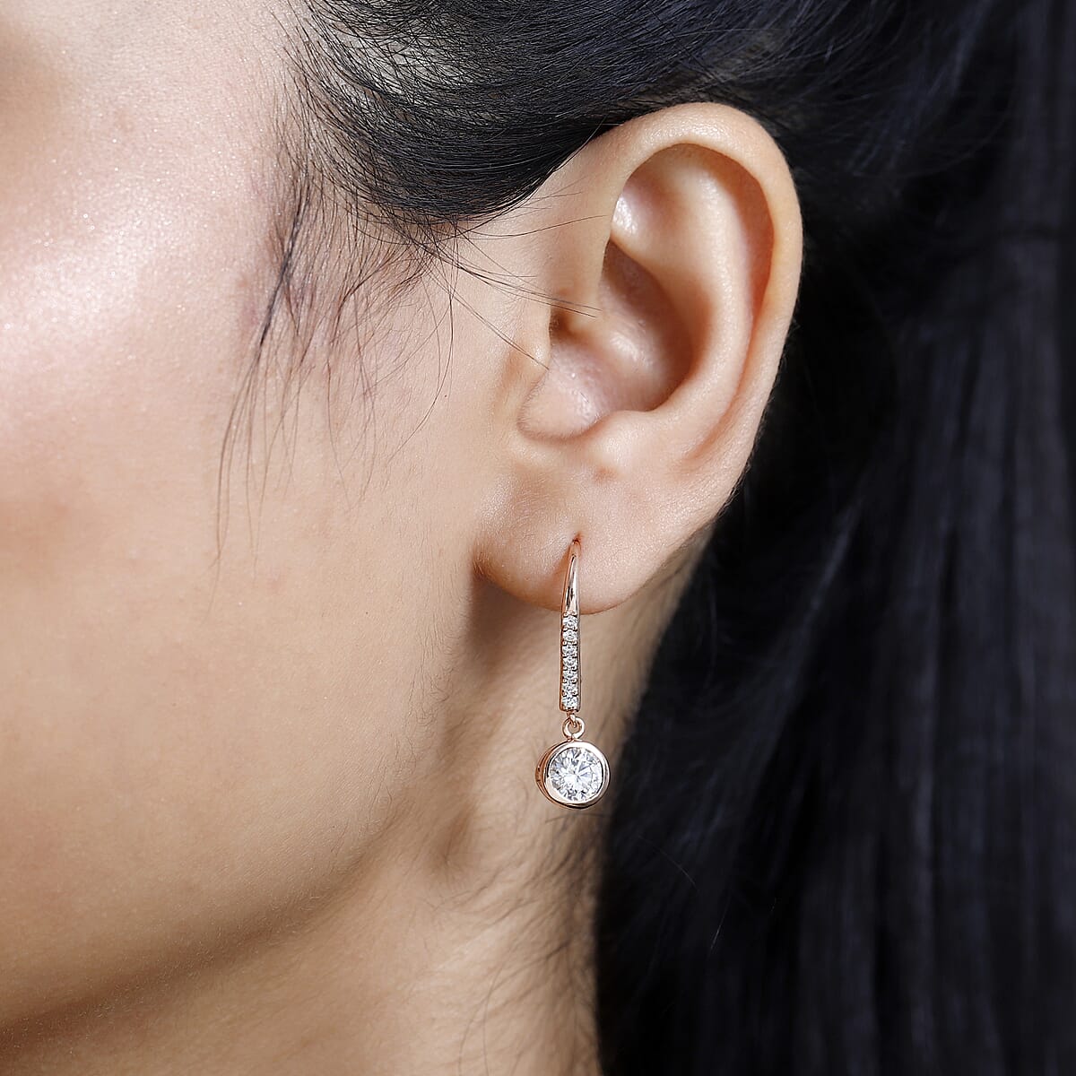 Moissanite Lever Back Earrings in Vermeil Rose Gold Over Sterling Silver 1.90 ctw image number 2