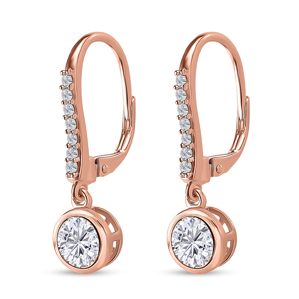 Moissanite Lever Back Earrings in Vermeil Rose Gold Over Sterling Silver 1.90 ctw image number 3