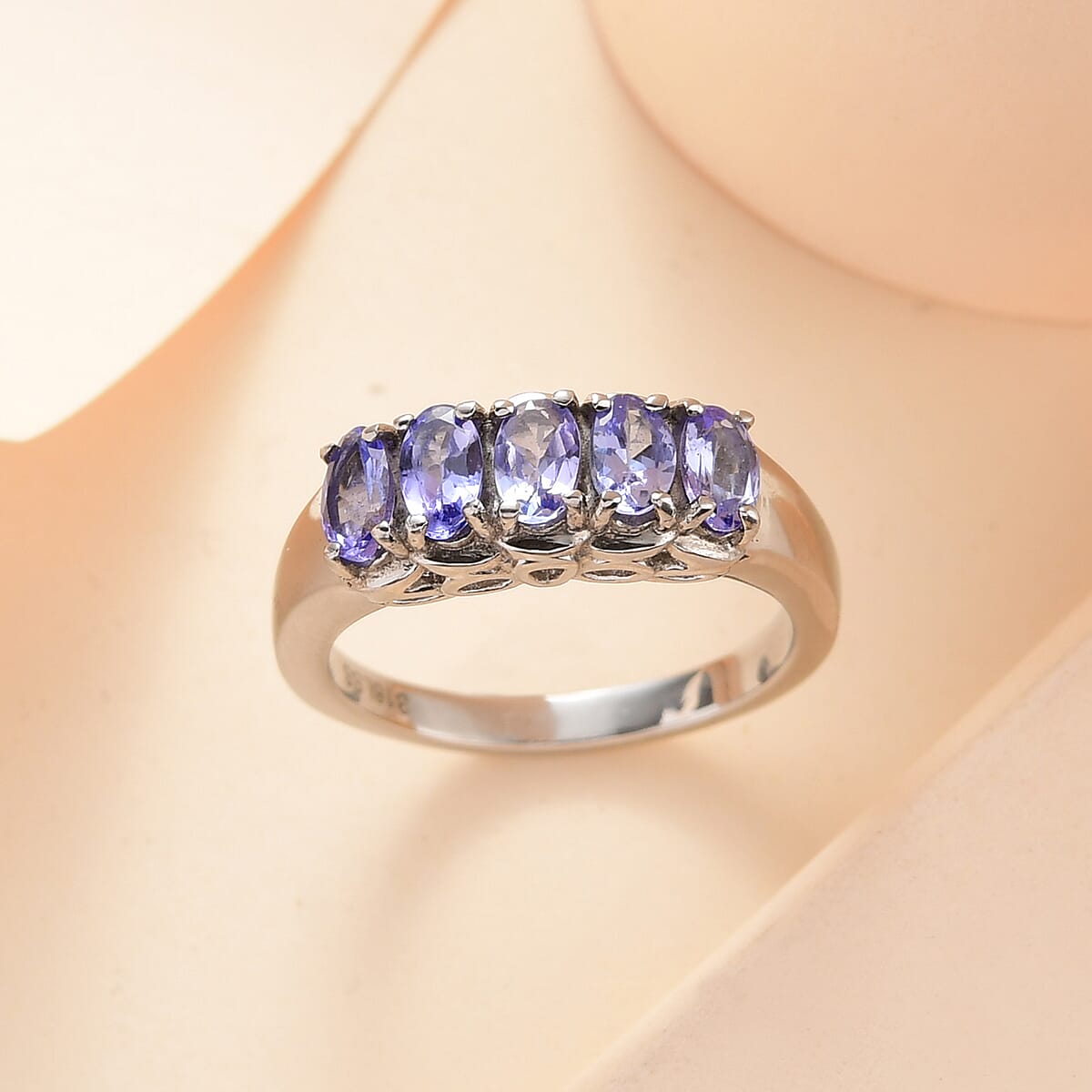 Tanzanite 5 Stone Ring in Stainless Steel (Size 5.0) 1.10 ctw | Tarnish-Free, Waterproof, Sweat Proof Jewelry image number 1