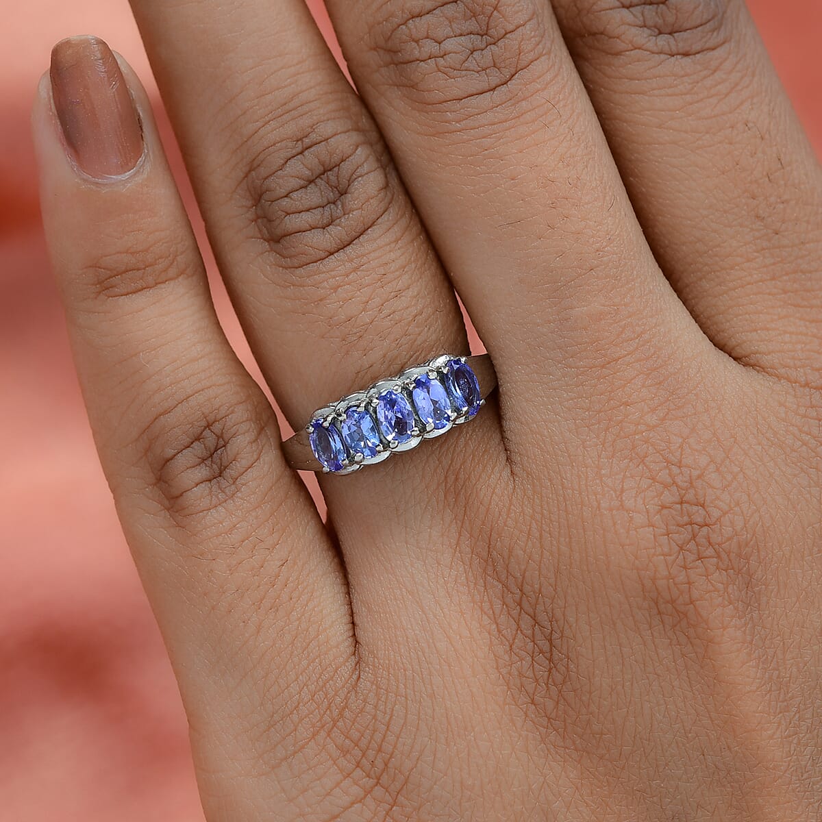 Tanzanite 5 Stone Ring in Stainless Steel (Size 5.0) 1.10 ctw | Tarnish-Free, Waterproof, Sweat Proof Jewelry image number 2