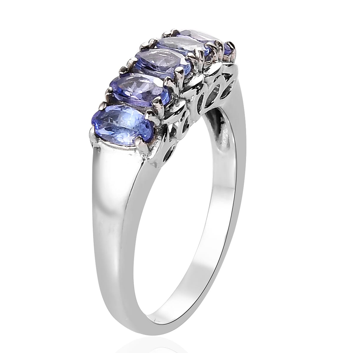 Tanzanite 5 Stone Ring in Stainless Steel (Size 5.0) 1.10 ctw | Tarnish-Free, Waterproof, Sweat Proof Jewelry image number 3