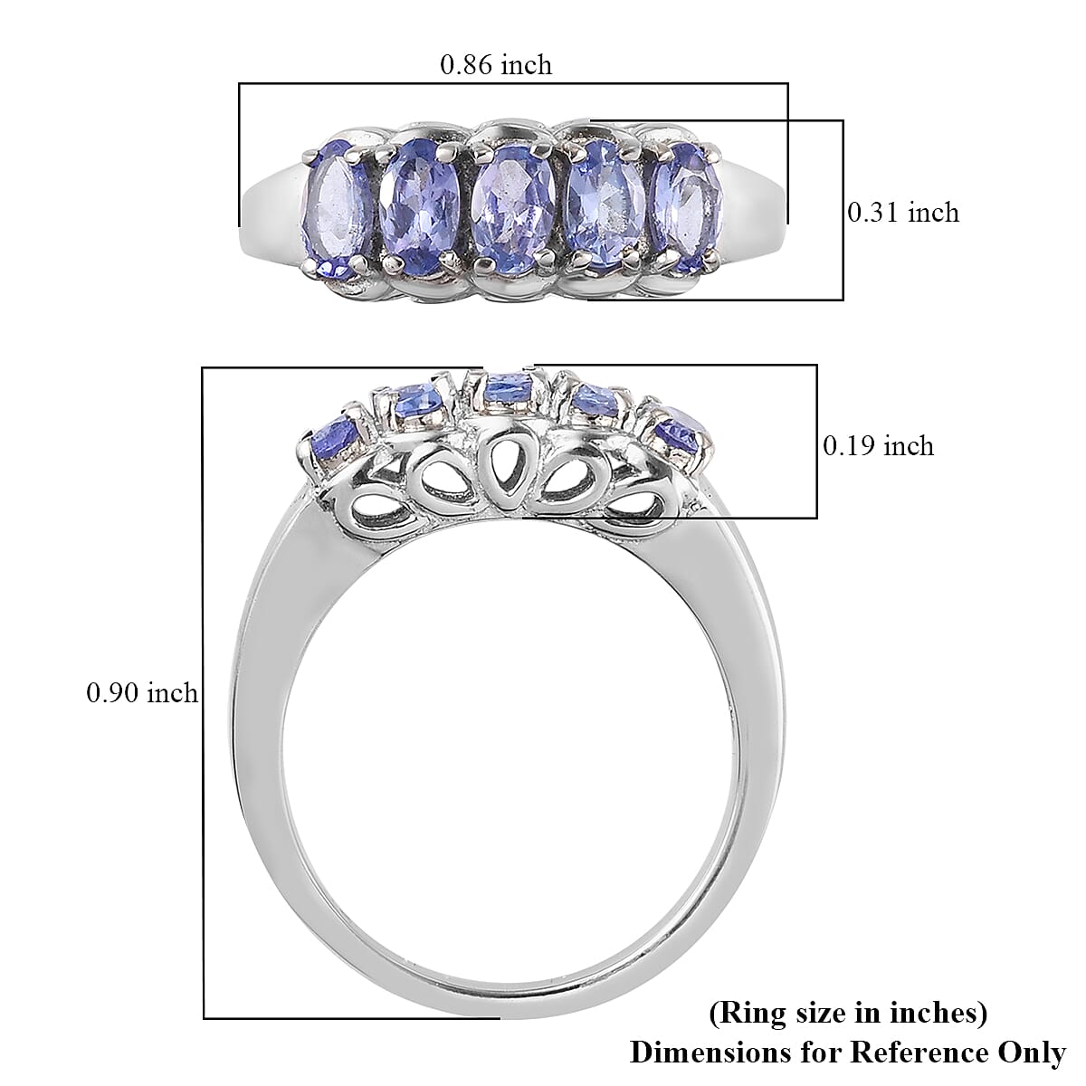 Tanzanite 5 Stone Ring in Stainless Steel (Size 5.0) 1.10 ctw | Tarnish-Free, Waterproof, Sweat Proof Jewelry image number 5