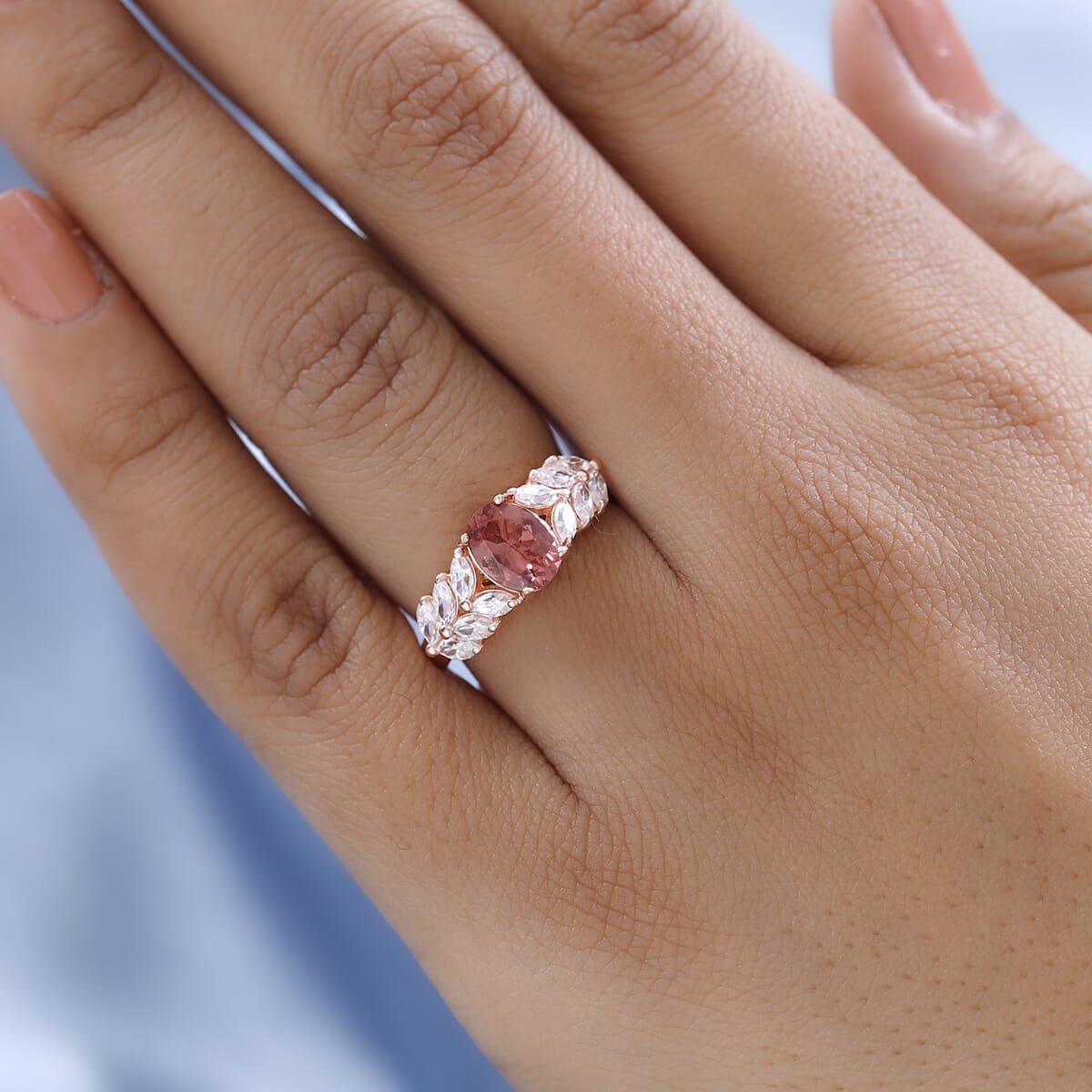 Red Apatite and Moissanite Ring in Vermeil Rose Gold Over Sterling Silver 2.50 ctw image number 2