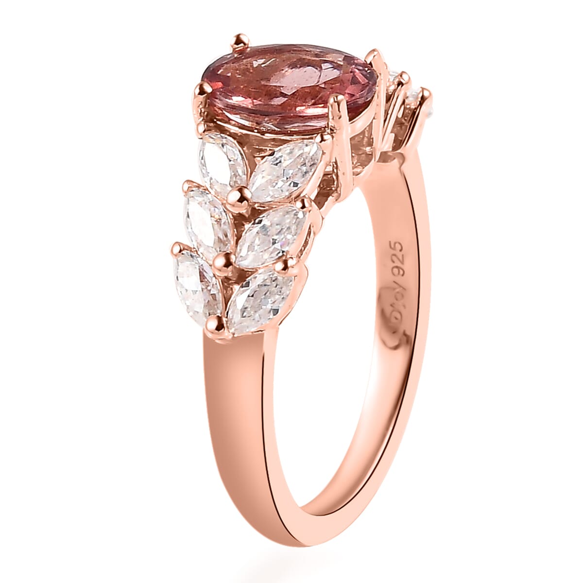 Red Apatite and Moissanite Ring in Vermeil Rose Gold Over Sterling Silver 2.50 ctw image number 3