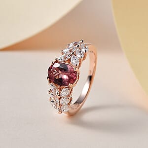 Red Rose Apatite and Moissanite Ring in Vermeil Rose Gold Over Sterling Silver (Size 7.0) 2.50 ctw