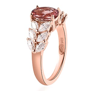 Red Rose Apatite and Moissanite Ring in Vermeil Rose Gold Over Sterling Silver (Size 7.0) 2.50 ctw