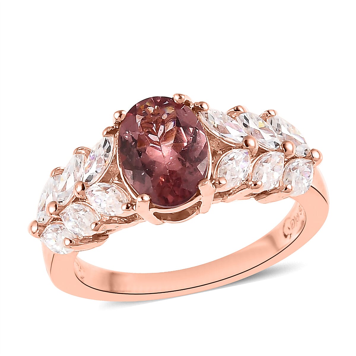 Buy Red Rose Apatite and Moissanite Ring in Vermeil Rose Gold Over