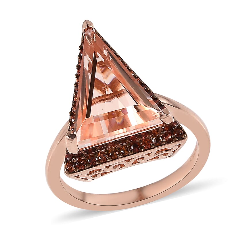 Morganique Quartz (Triplet) and Brown Zircon Ring in Vermeil Rose Gold Over Sterling Silver (Size 10.0) 5.75 ctw
