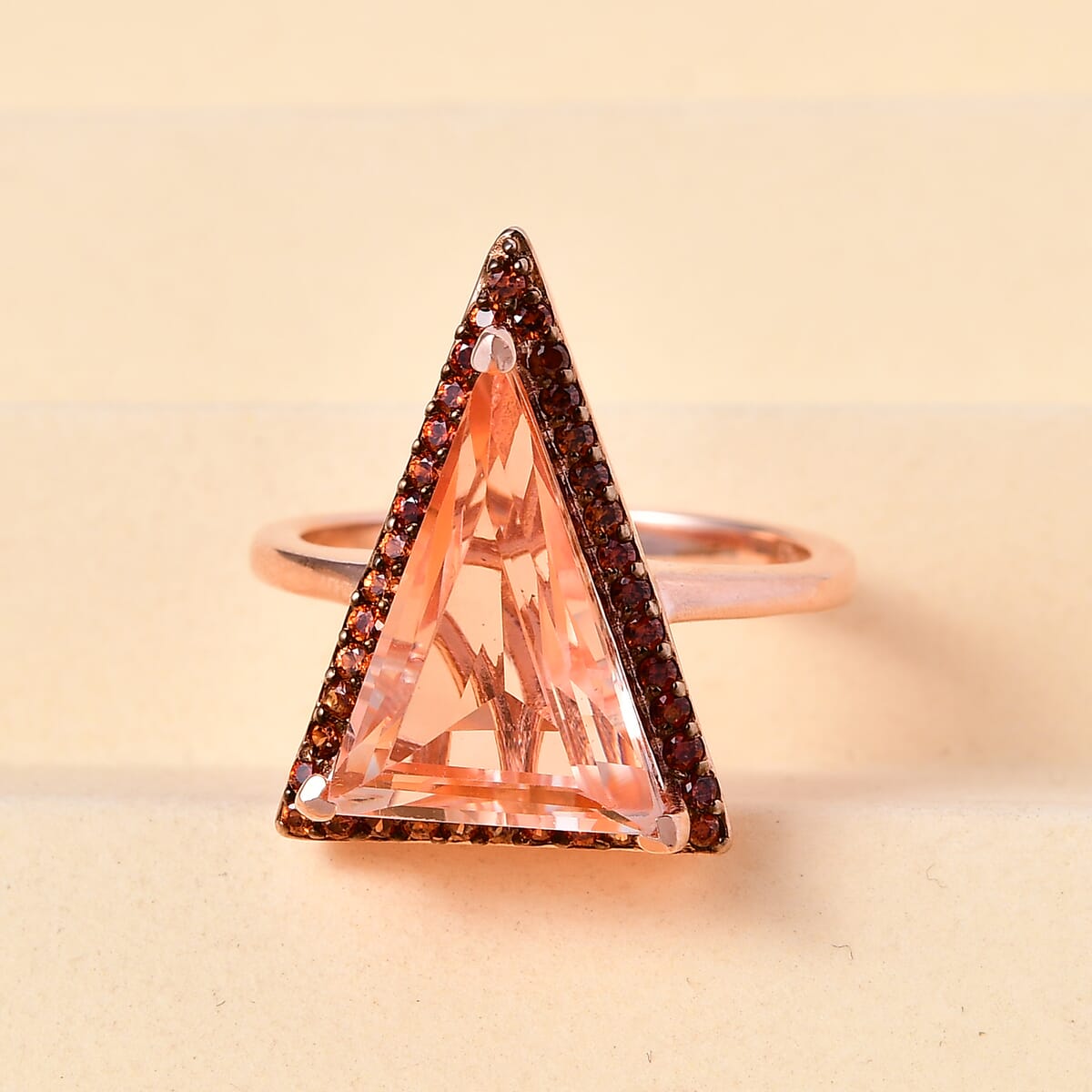 Morganique Quartz (Triplet) and Brown Zircon Ring in Vermeil Rose Gold Over Sterling Silver 5.75 ctw image number 1