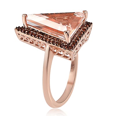 Morganique Quartz (Triplet) and Brown Zircon Ring in Vermeil Rose Gold Over Sterling Silver (Size 10.0) 5.75 ctw