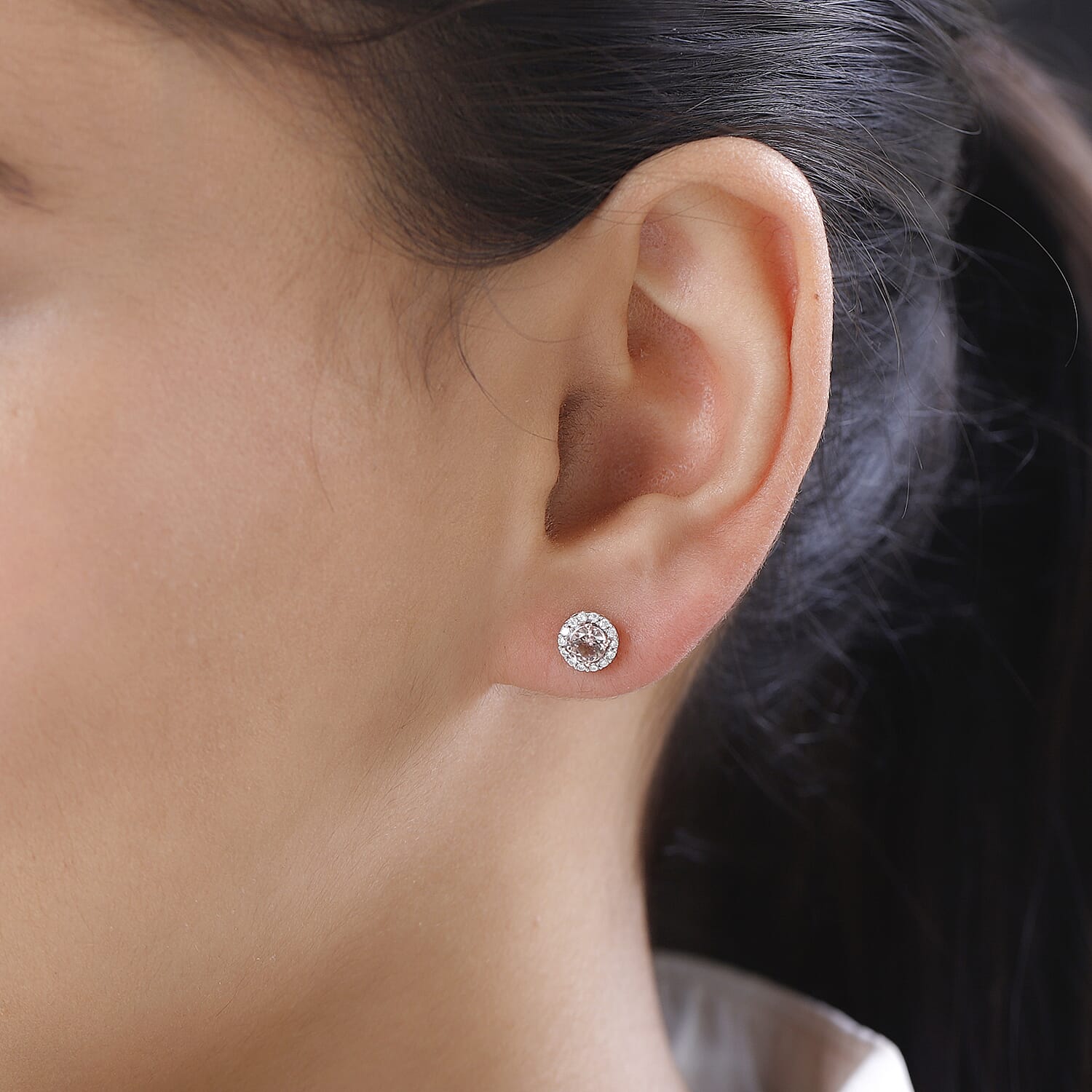 Red Rose Apatite and Moissanite Halo Stud Earrings in Vermeil Rose Gold Over Sterling Silver 0.90 ctw