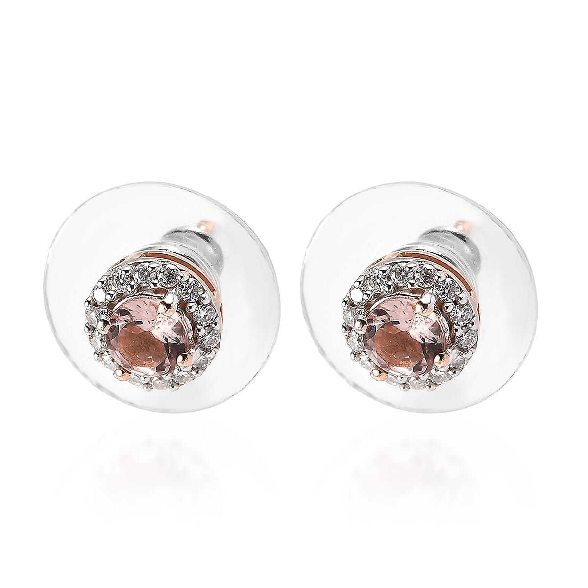 Red Rose Apatite and Moissanite Halo Stud Earrings in Vermeil Rose Gold Over Sterling Silver 0.90 ctw