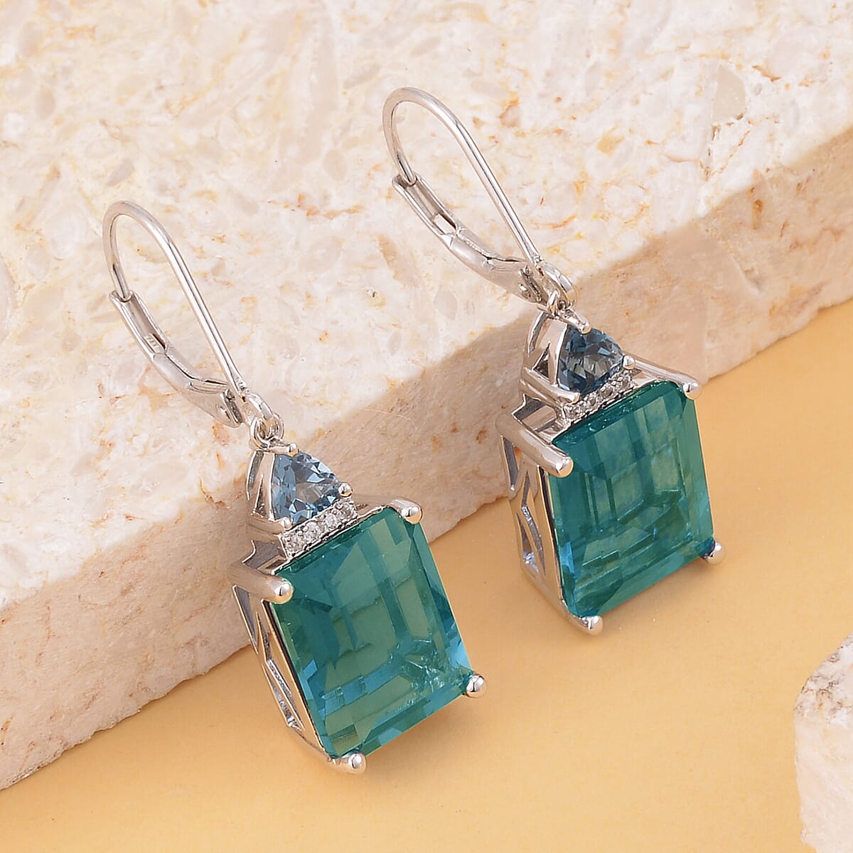 Dean Teal Fluorite (IR) and Multi Gemstone Lever Back Earrings in Rhodium Over Sterling Silver 16.10 ctw image number 1
