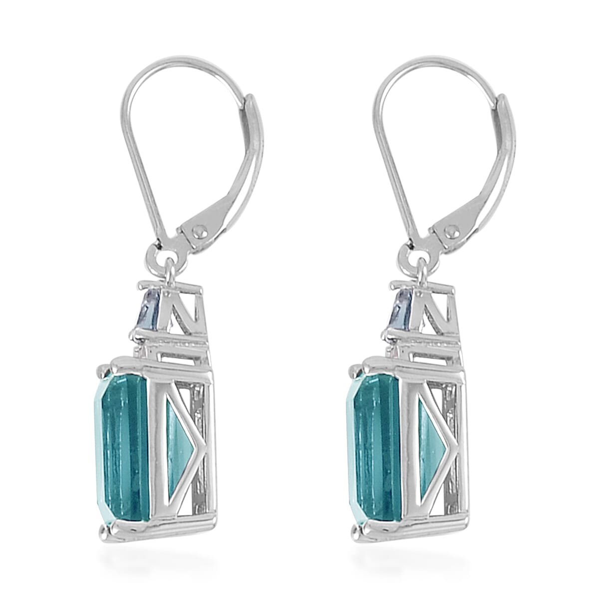 Dean Teal Fluorite (IR) and Multi Gemstone Lever Back Earrings in Rhodium Over Sterling Silver 16.10 ctw image number 3