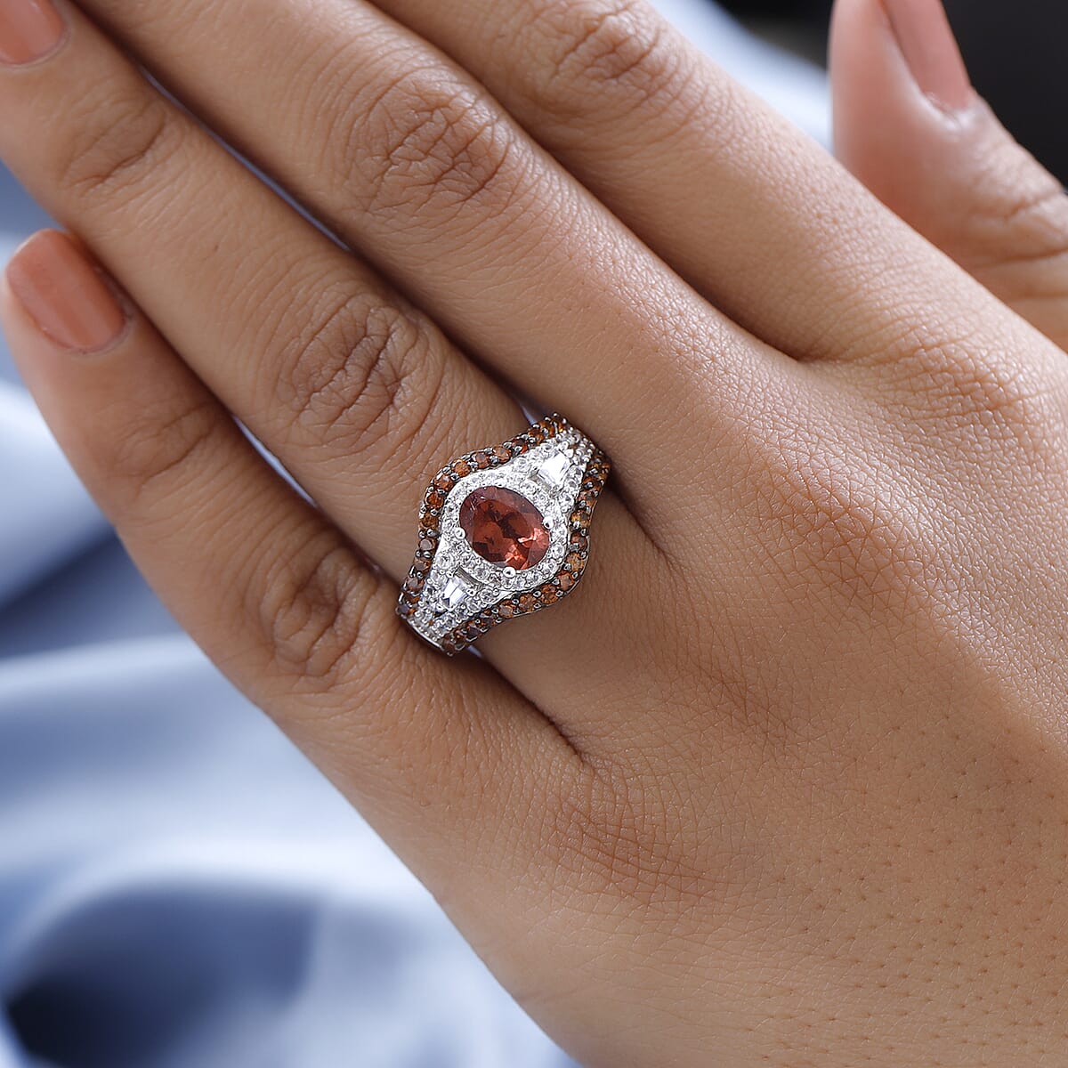 Red Rose Apatite, White and Coffee Zircon Ring in Platinum Over Sterling Silver (Size 10.0) 3.25 ctw image number 2