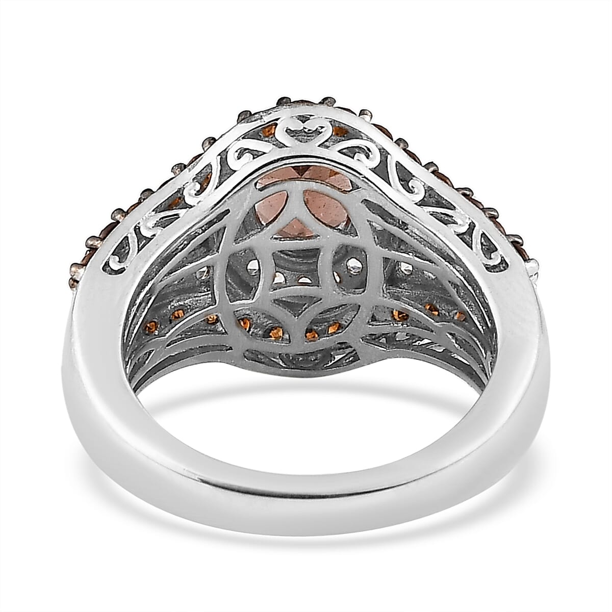 Red Rose Apatite, White and Coffee Zircon Ring in Platinum Over Sterling Silver (Size 10.0) 3.25 ctw image number 4