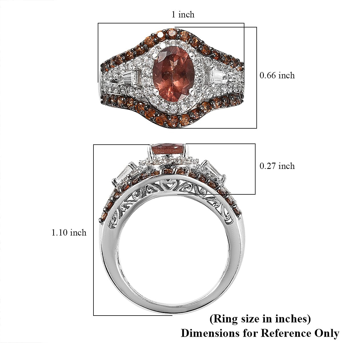 Red Rose Apatite, White and Coffee Zircon Ring in Platinum Over Sterling Silver (Size 10.0) 3.25 ctw image number 5
