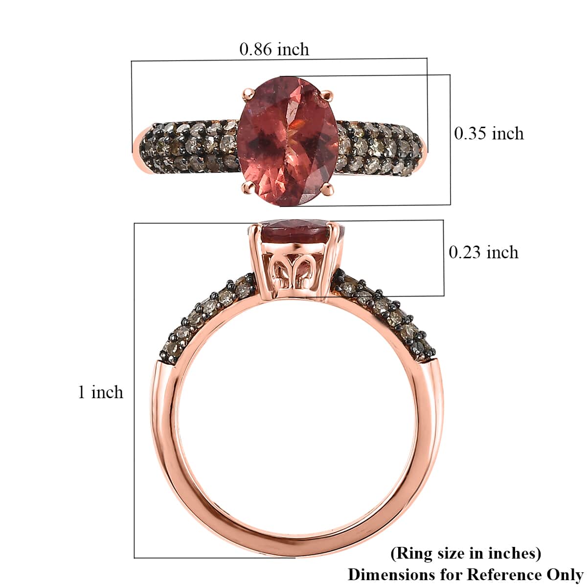 Red Apatite and Natural Champagne Diamond Ring in Vermeil Rose Gold Over Sterling Silver 2.15 ctw image number 5