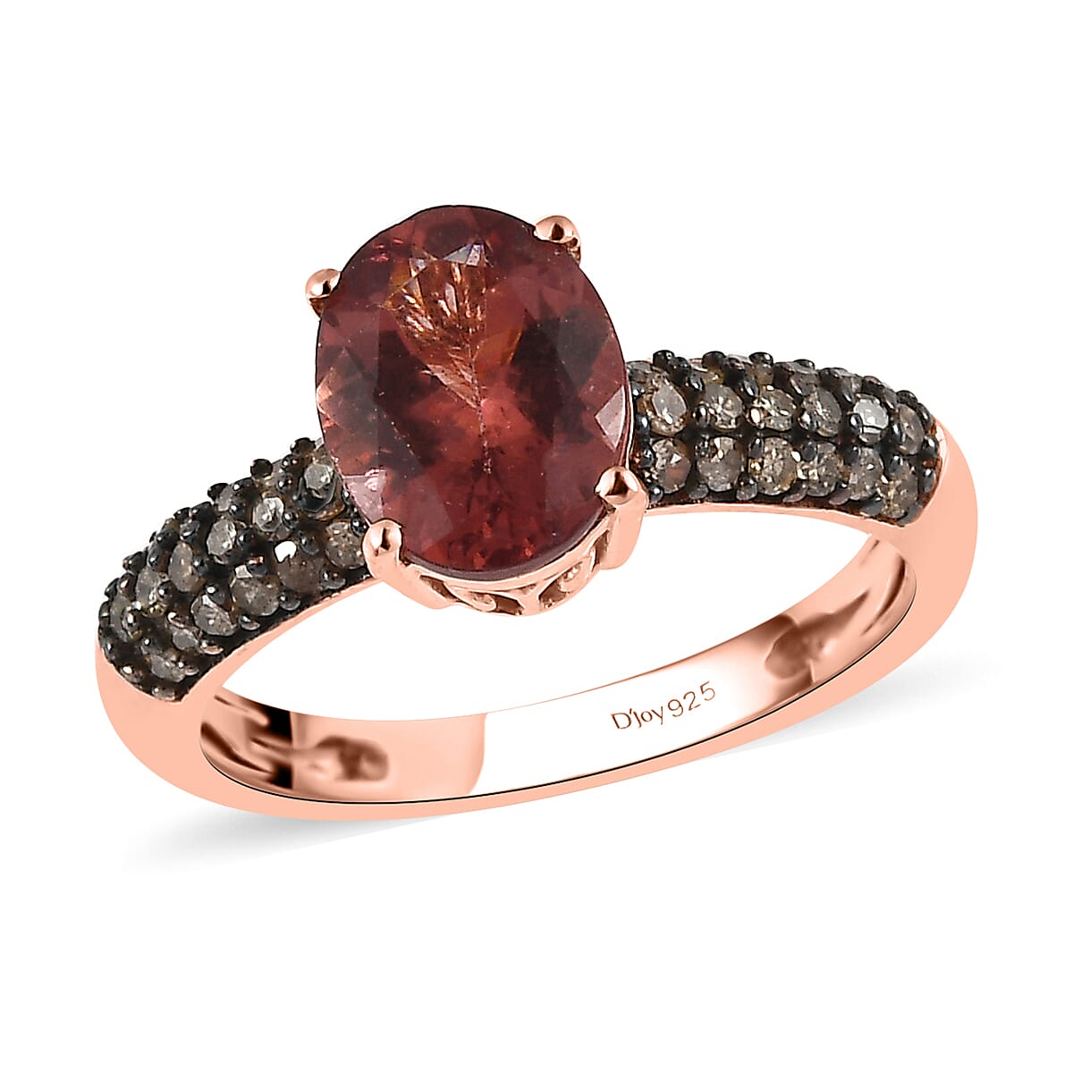Red Rose Apatite and Natural Champagne Diamond Ring in Vermeil Rose Gold Over Sterling Silver (Size 6.0) 2.15 ctw image number 0