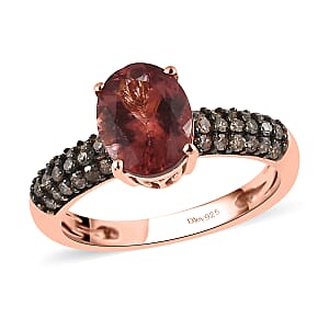 Red Rose Apatite and Natural Champagne Diamond Ring in Vermeil Rose Gold Over Sterling Silver (Size 6.0) 2.15 ctw