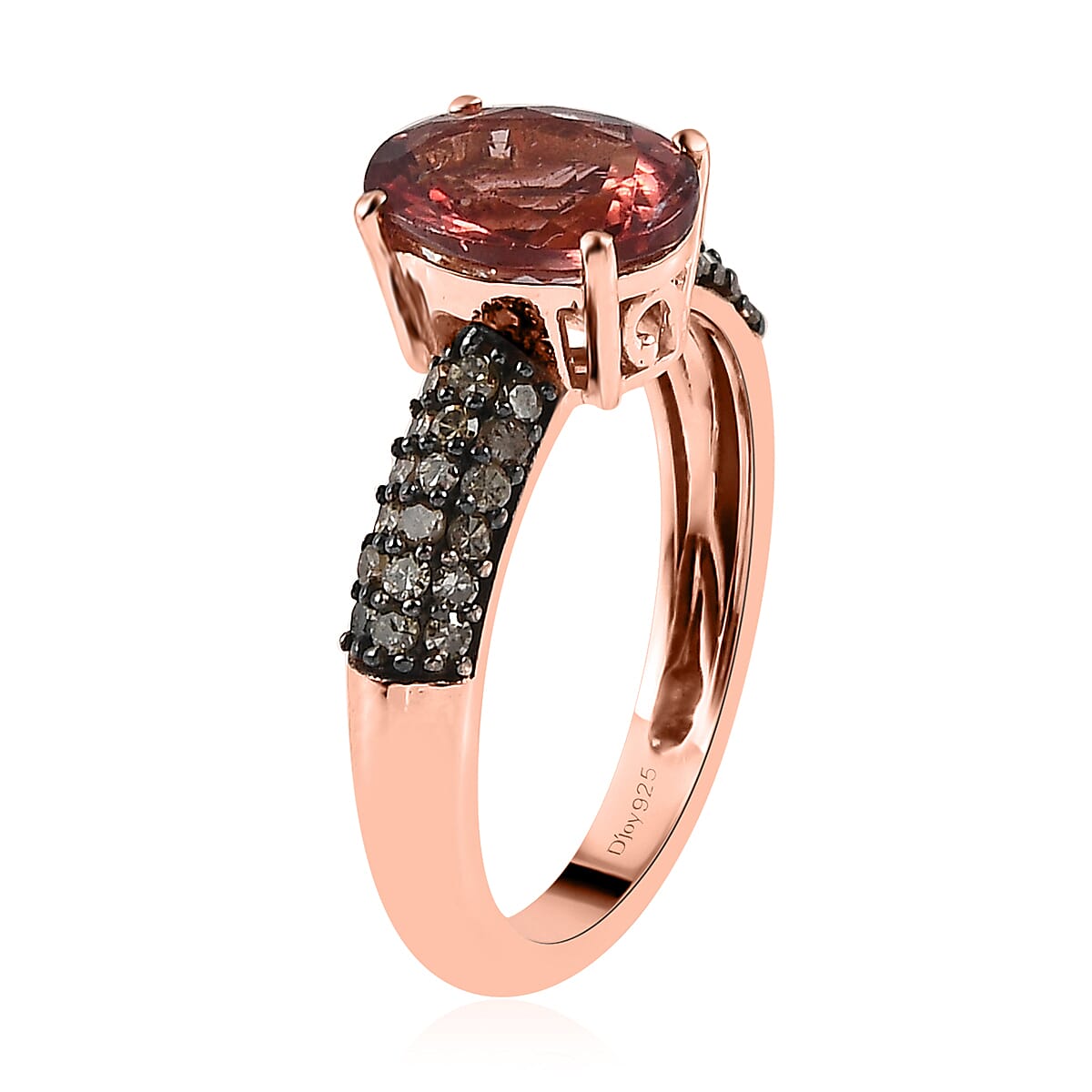 Red Rose Apatite and Natural Champagne Diamond Ring in Vermeil Rose Gold Over Sterling Silver (Size 6.0) 2.15 ctw image number 3