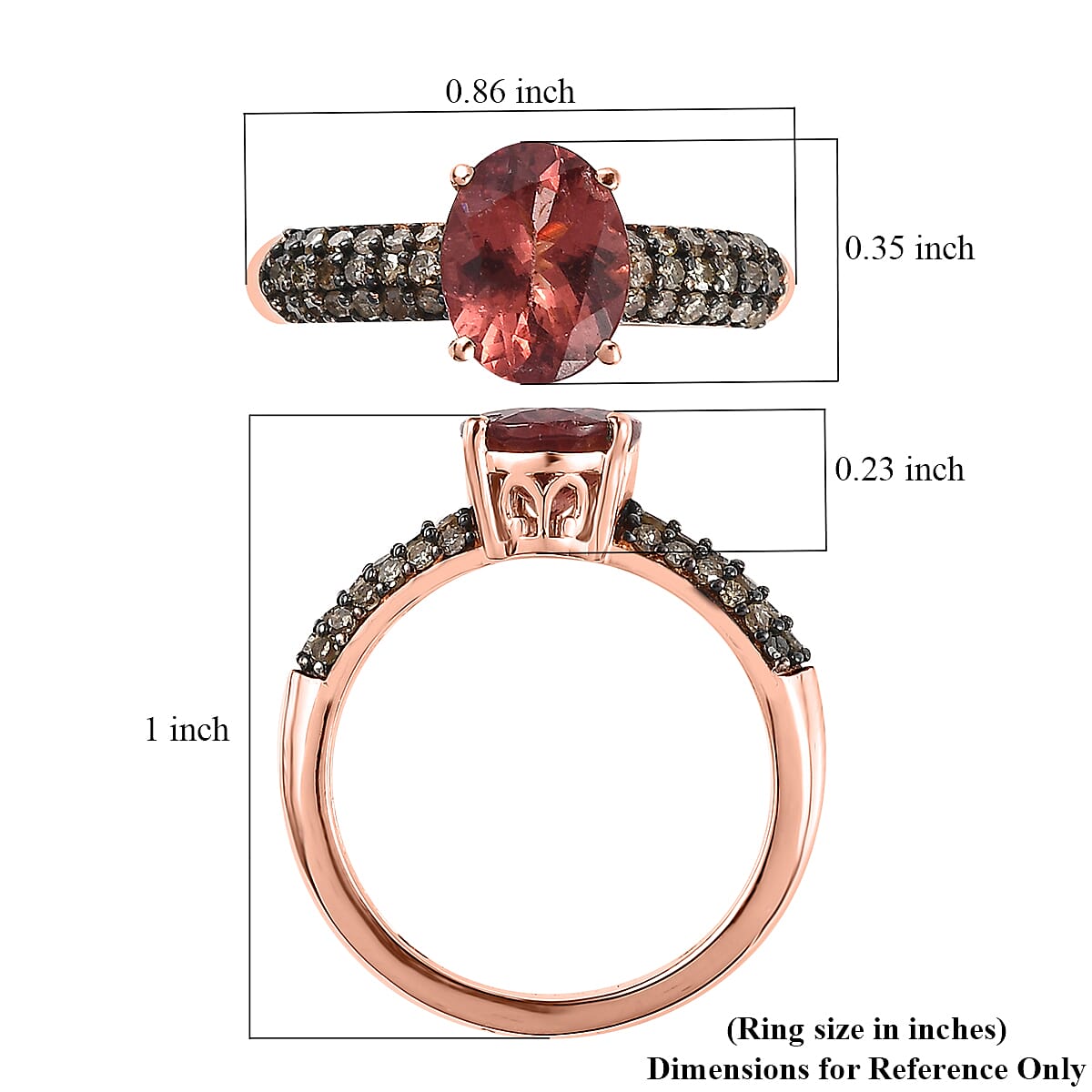 Red Rose Apatite and Natural Champagne Diamond Ring in Vermeil Rose Gold Over Sterling Silver (Size 6.0) 2.15 ctw image number 5