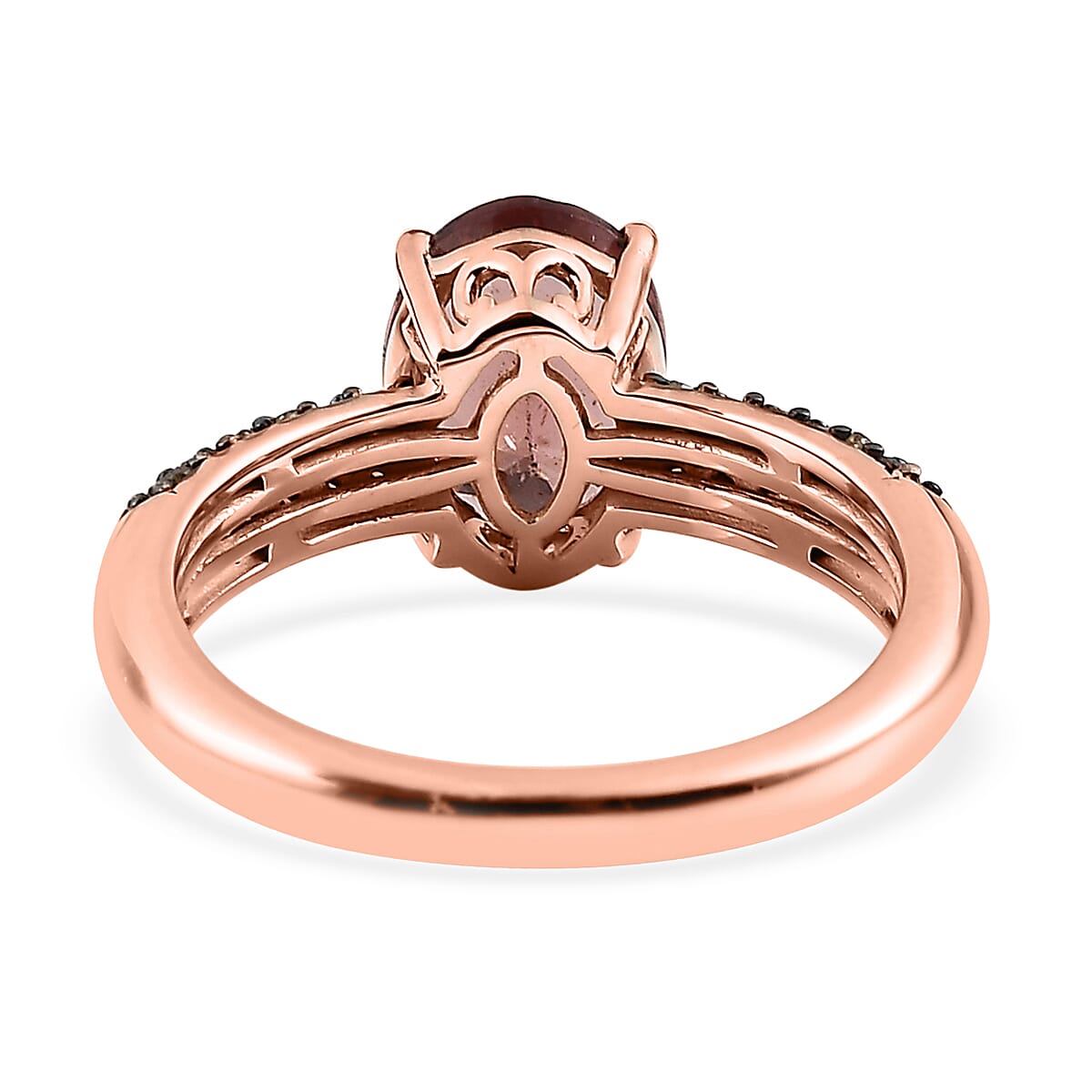 Red Rose Apatite and Natural Champagne Diamond Ring in Vermeil Rose Gold Over Sterling Silver (Size 8.0) 2.15 ctw image number 4