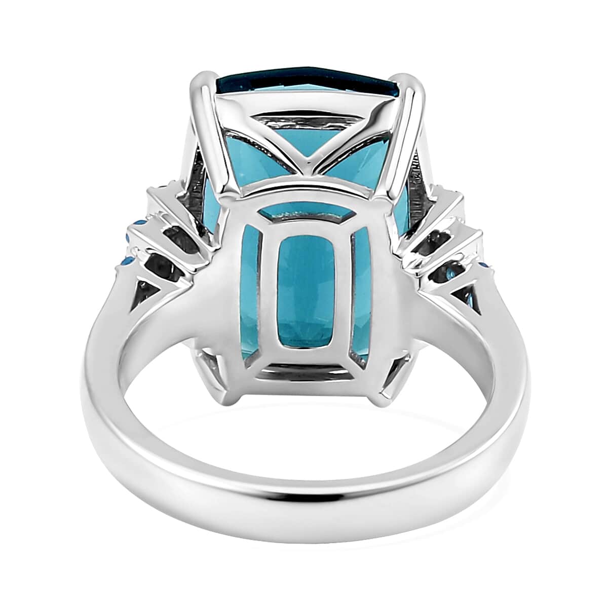 Dean Teal Fluorite (IR) and Malgache Neon Apatite 16.50 ctw Ring in Rhodium Over Sterling Silver (Size 8.0) image number 4