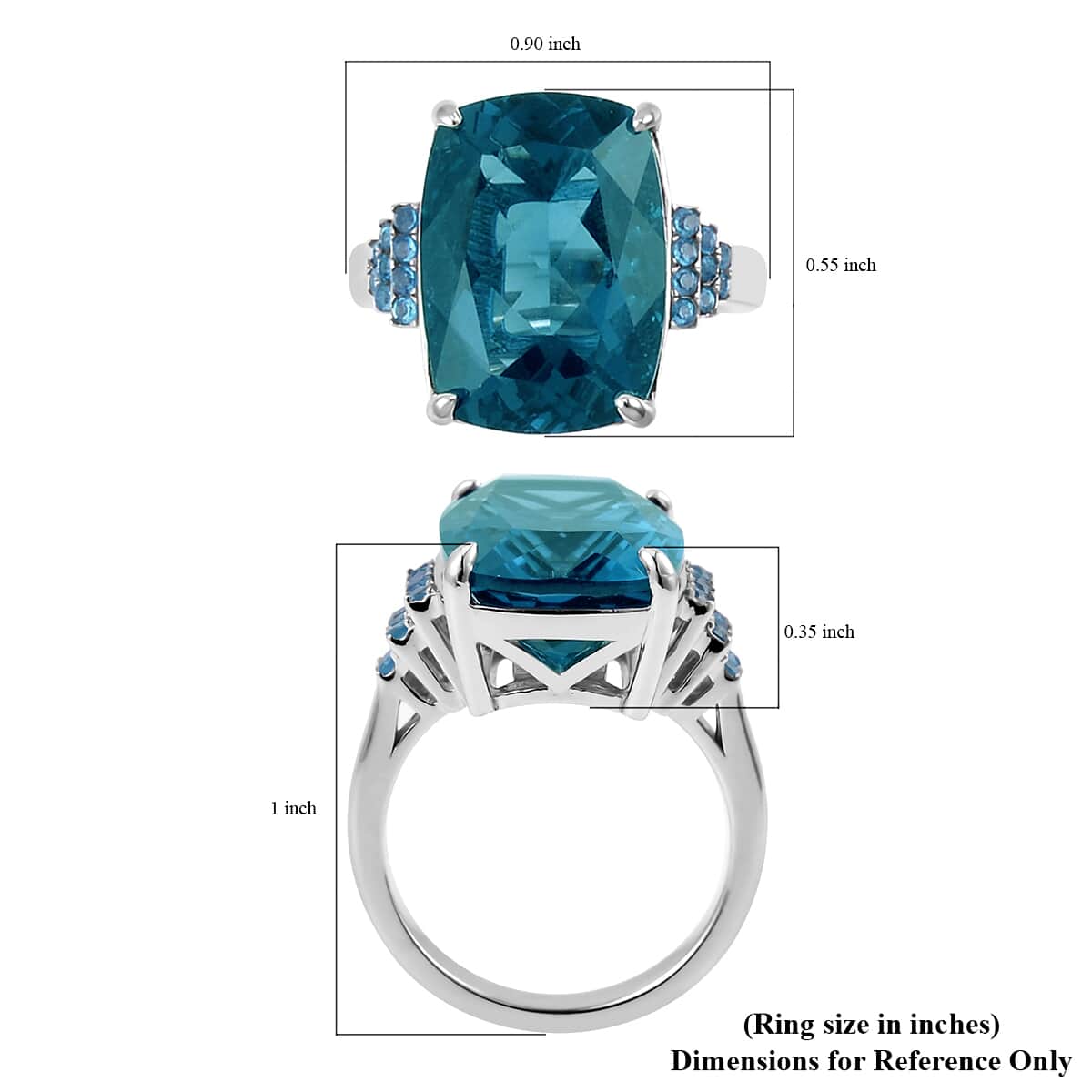 Dean Teal Fluorite (IR) and Malgache Neon Apatite 16.50 ctw Ring in Rhodium Over Sterling Silver (Size 8.0) image number 5