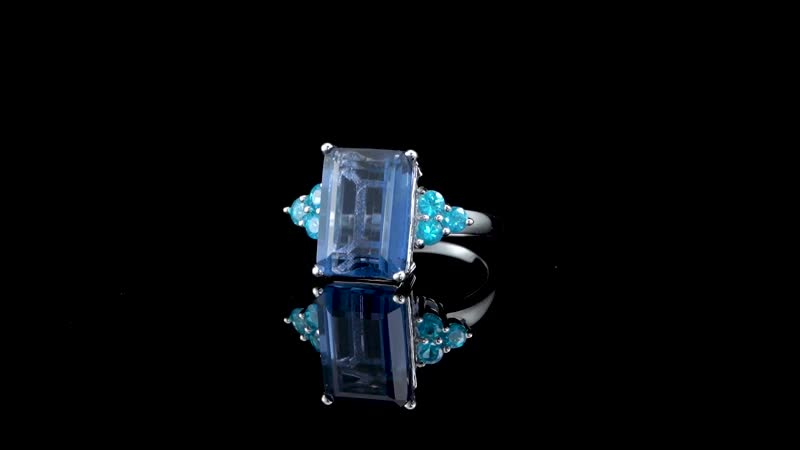 Teal Fluorite and Malgache Neon Apatite Ring in Rhodium Over Sterling Silver (Size 10.0) 9.90 ctw