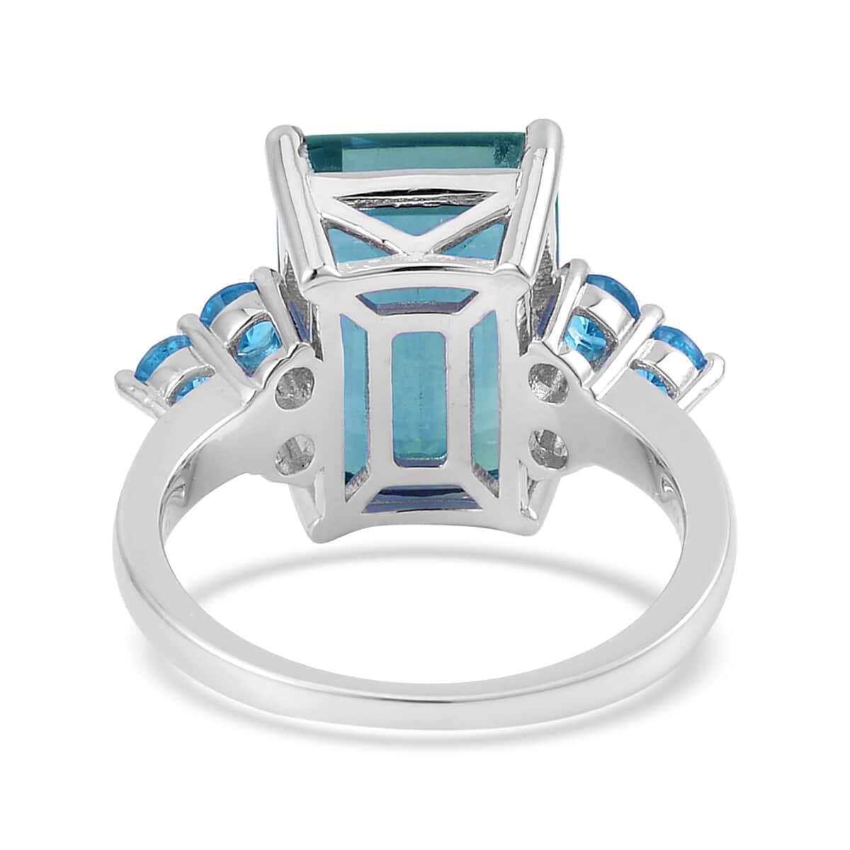 Dean Teal Fluorite (IR) and Malgache Neon Apatite Ring in Rhodium Over Sterling Silver (Size 10.0) 9.90 ctw image number 4