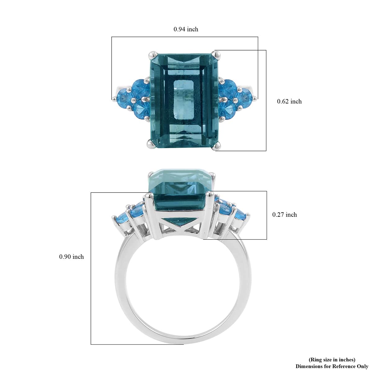 Dean Teal Fluorite (IR) and Malgache Neon Apatite Ring in Rhodium Over Sterling Silver (Size 10.0) 9.90 ctw image number 5
