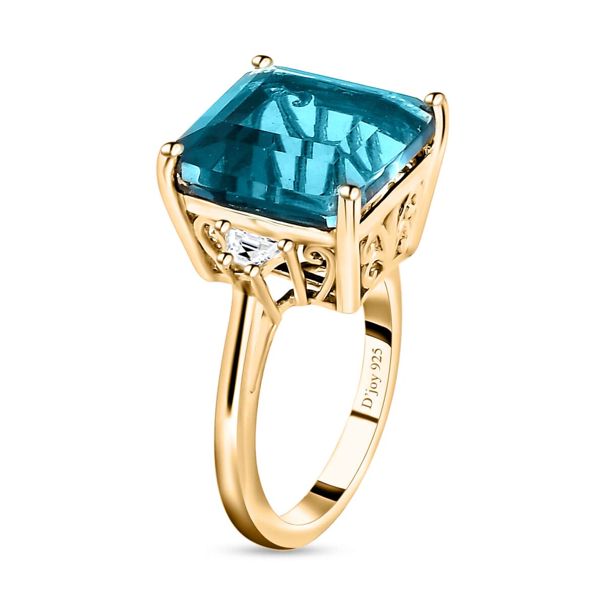 Asscher Teal Fluorite (IR) and White Topaz Ring in Vermeil YG Over Sterling Silver (Size 10.0) 10.00 ctw image number 3