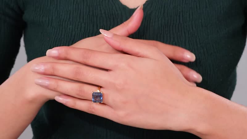 Asscher Teal Fluorite (IR) and White Topaz Ring in Vermeil YG Over Sterling Silver (Size 10.0) 10.00 ctw