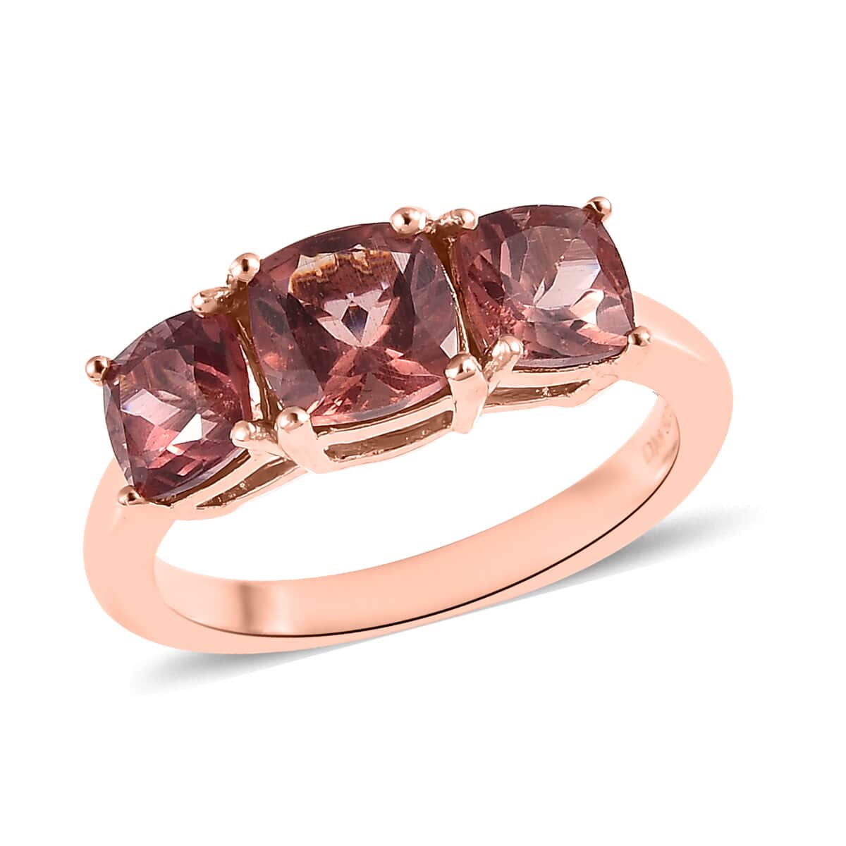 Red Apatite 3 Stone Ring in Vermeil Rose Gold Over Sterling Silver (Size 10.0) 2.40 ctw image number 0