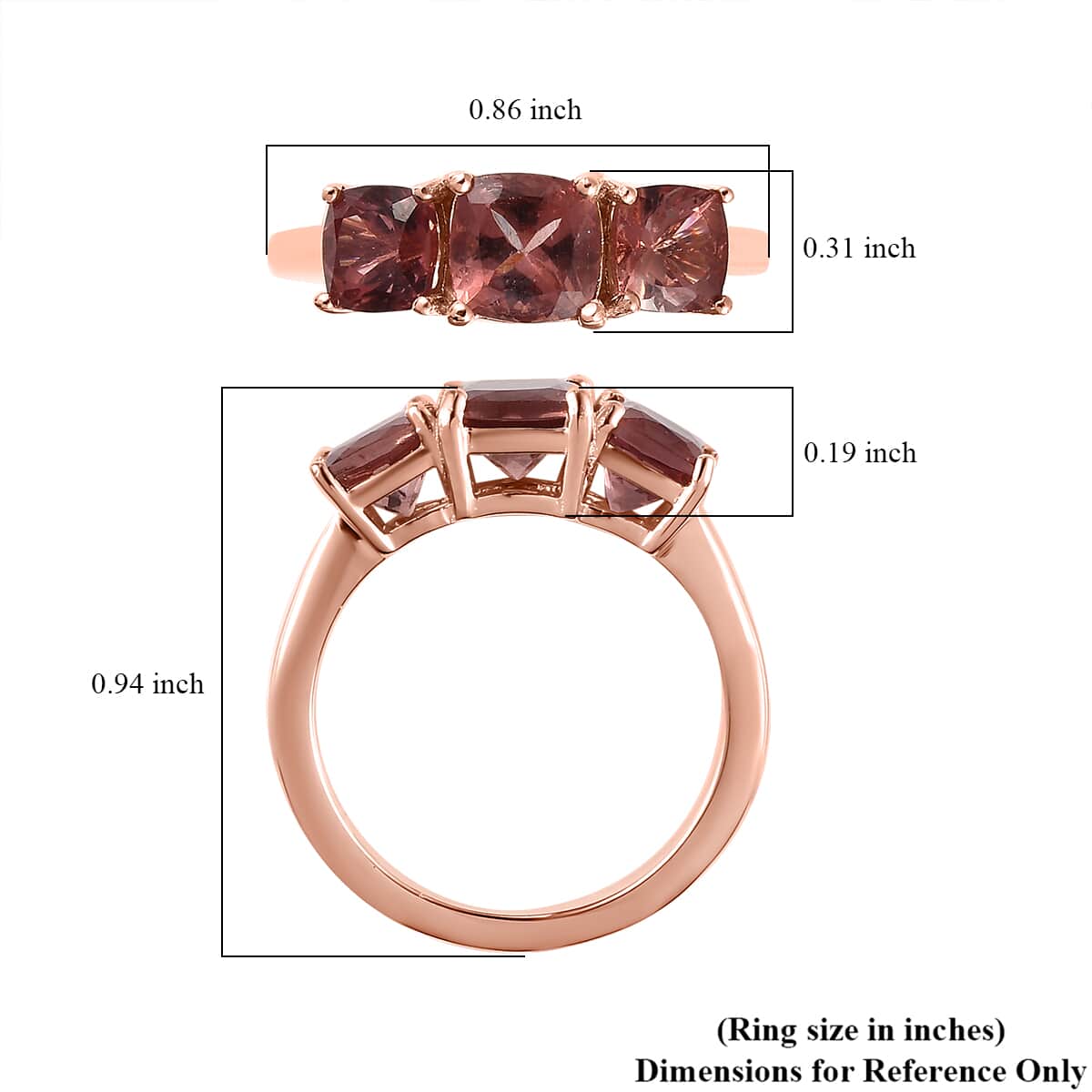 Red Apatite 3 Stone Ring in Vermeil Rose Gold Over Sterling Silver (Size 10.0) 2.40 ctw image number 5