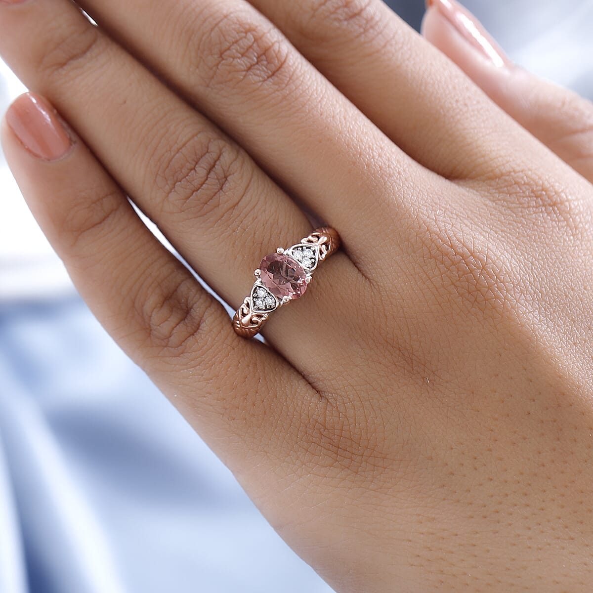 Red Apatite and Moissanite Ring in Vermeil Rose Gold & Platinum Over Sterling Silver (Size 10.0) 1.35 ctw image number 2