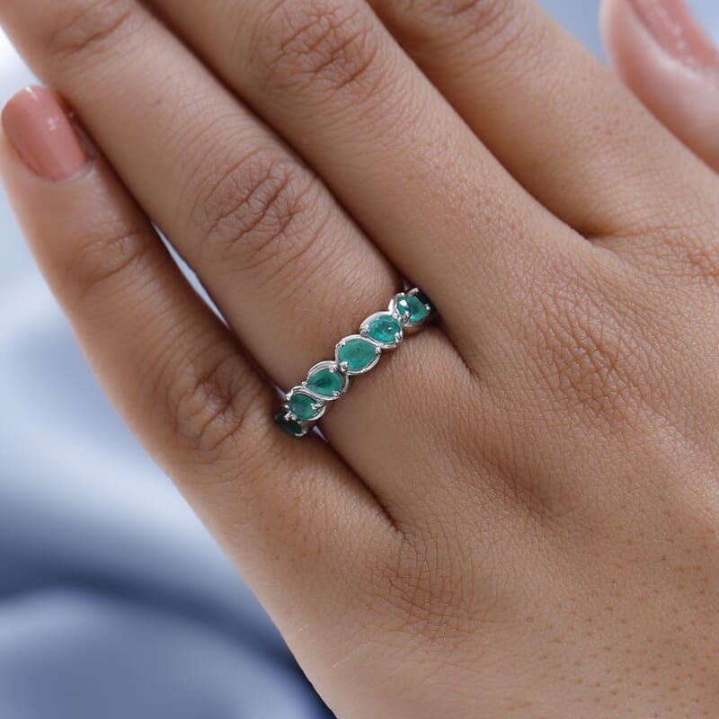 AAA Kagem Zambian Emerald 7 Stone Ring in Platinum Over Sterling Silver (Size 10.0) 1.00 ctw