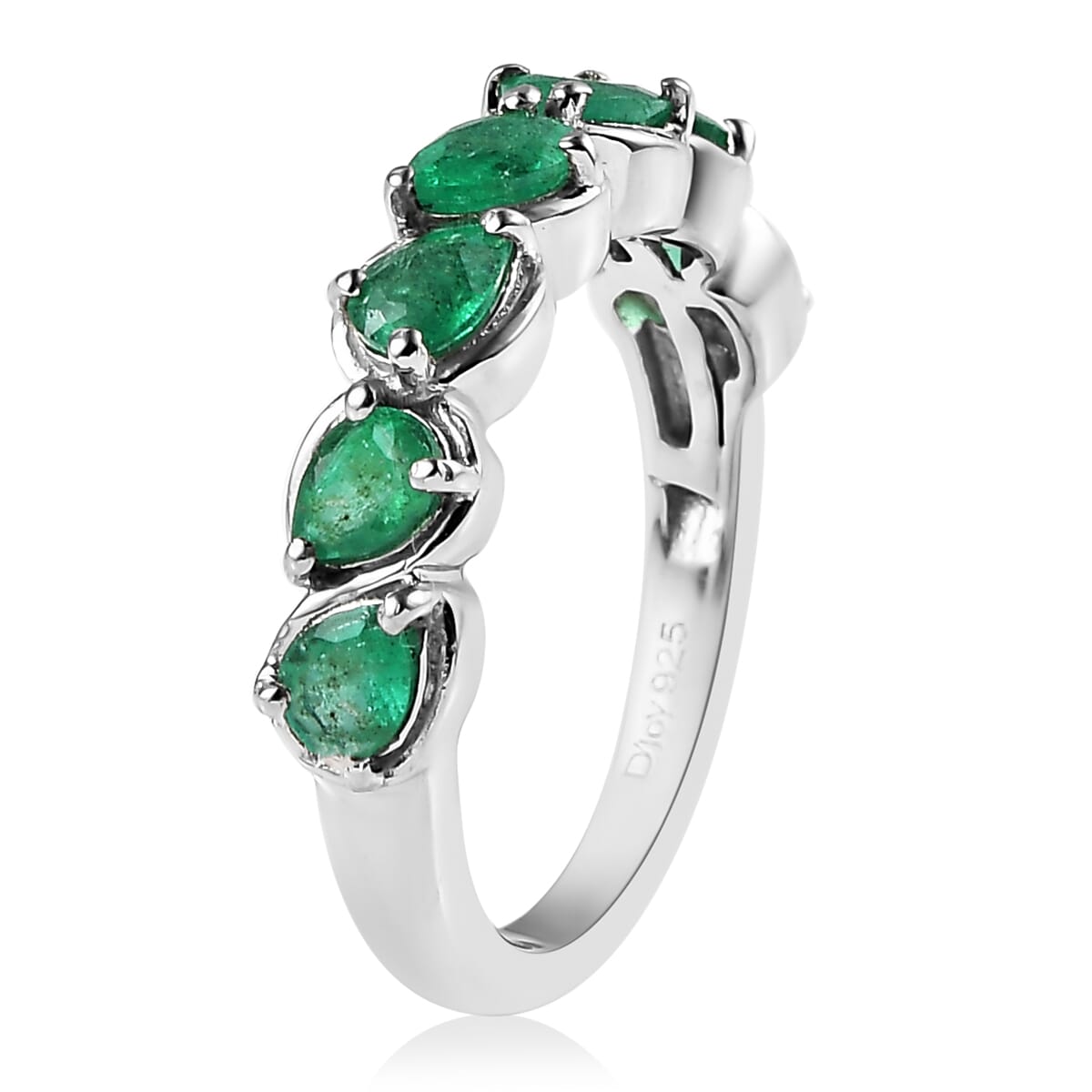 AAA Kagem Zambian Emerald 7 Stone Ring in Platinum Over Sterling Silver 1.00 ctw image number 3