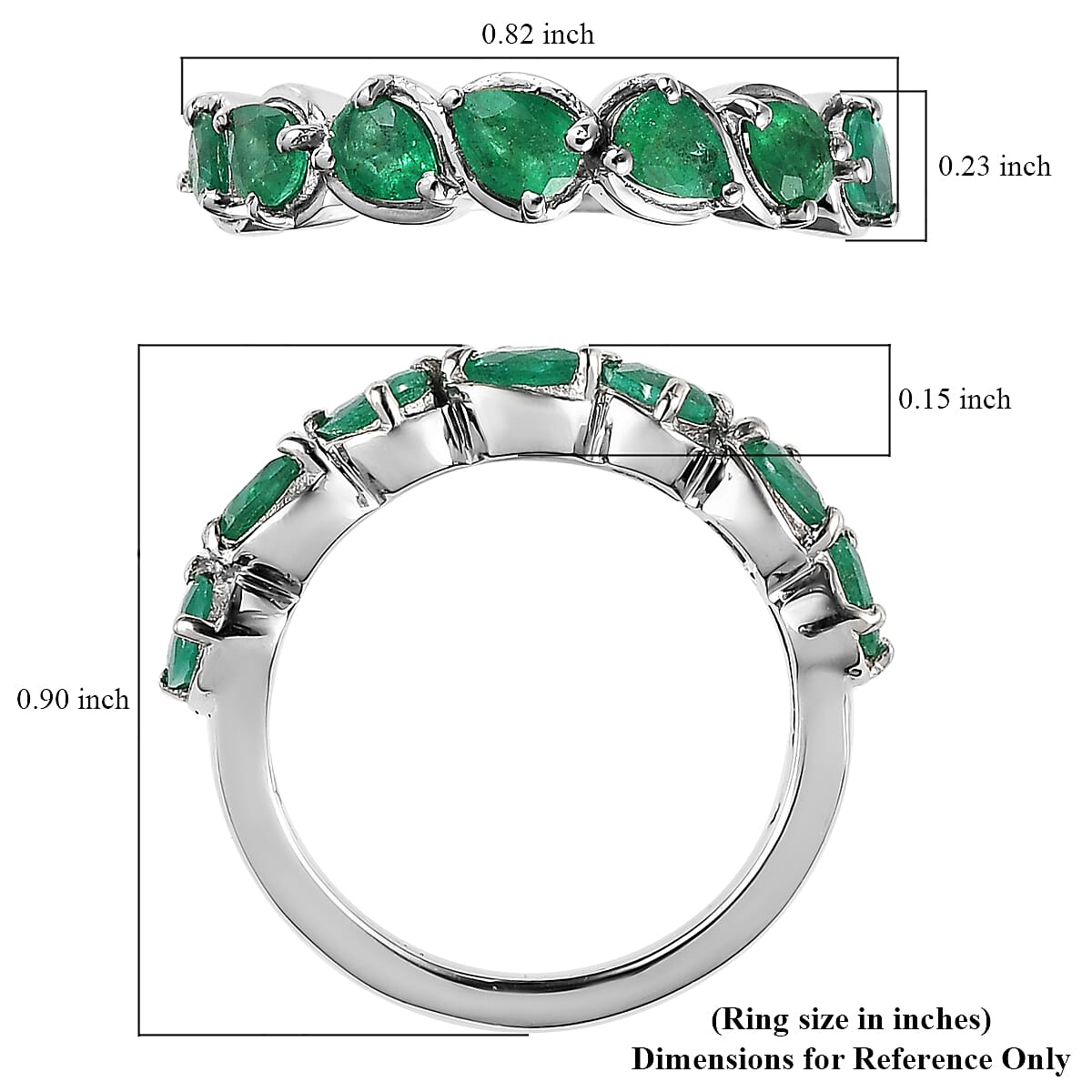 AAA Kagem Zambian Emerald 7 Stone Ring in Platinum Over Sterling Silver (Size 10.0) 1.00 ctw