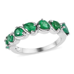 AAA Kagem Zambian Emerald 7 Stone Ring in Platinum Over Sterling Silver (Size 9.0) 1.00 ctw