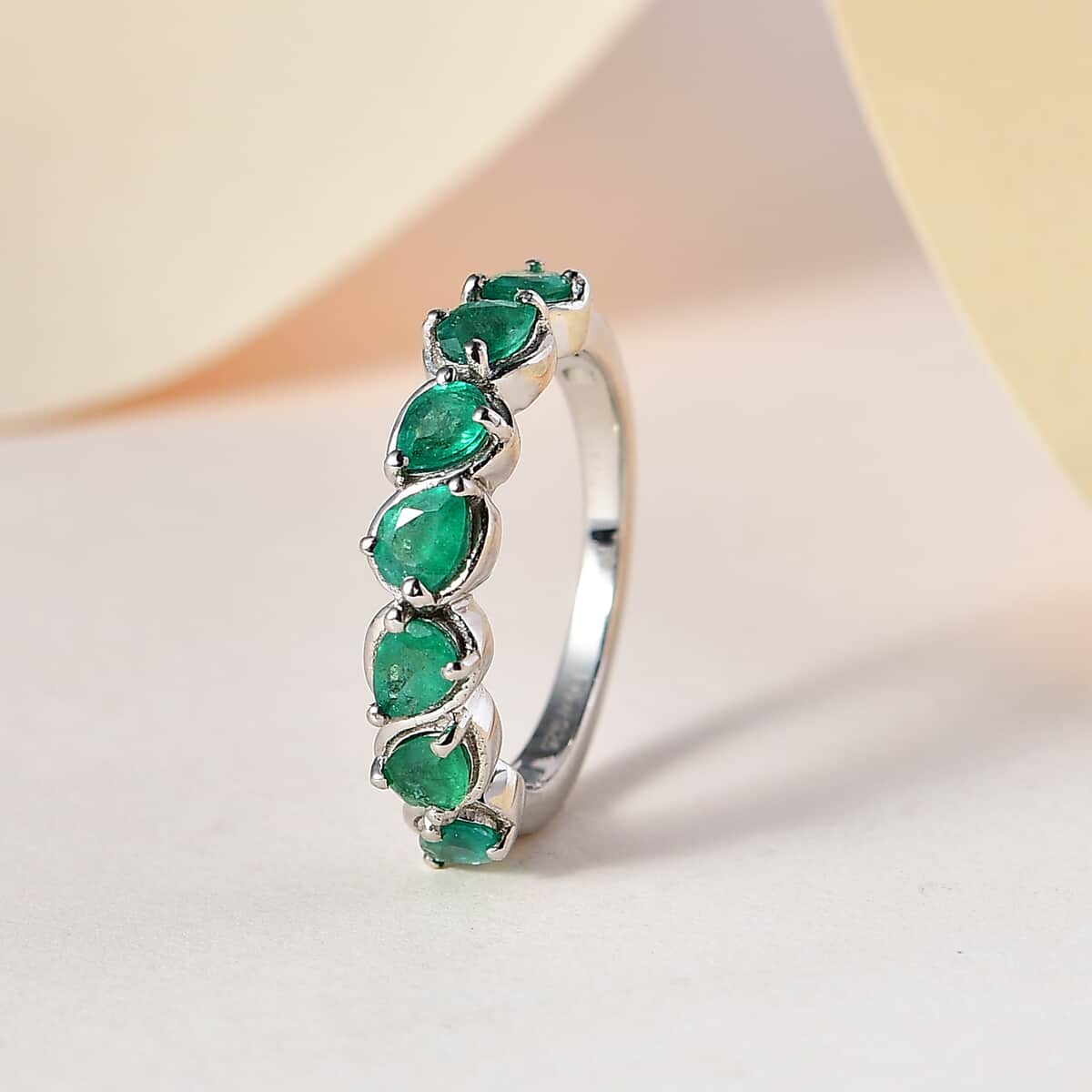 AAA Kagem Zambian Emerald 7 Stone Ring in Platinum Over Sterling Silver (Size 9.0) 1.00 ctw image number 1