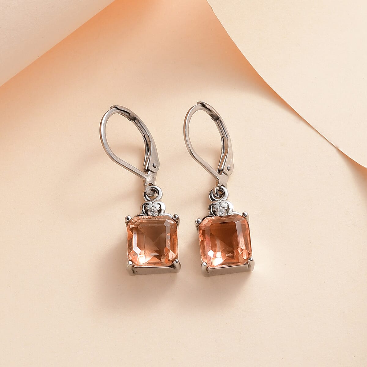 Morganique Quartz, White Zircon Lever Back Earrings in Stainless Steel 4.70 ctw , Tarnish-Free, Waterproof, Sweat Proof Jewelry image number 1