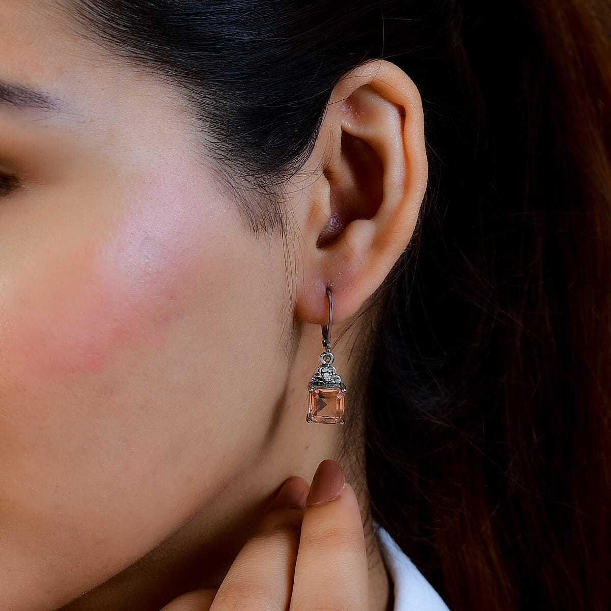 Morganique Quartz, White Zircon Lever Back Earrings in Stainless Steel 4.70 ctw , Tarnish-Free, Waterproof, Sweat Proof Jewelry image number 2