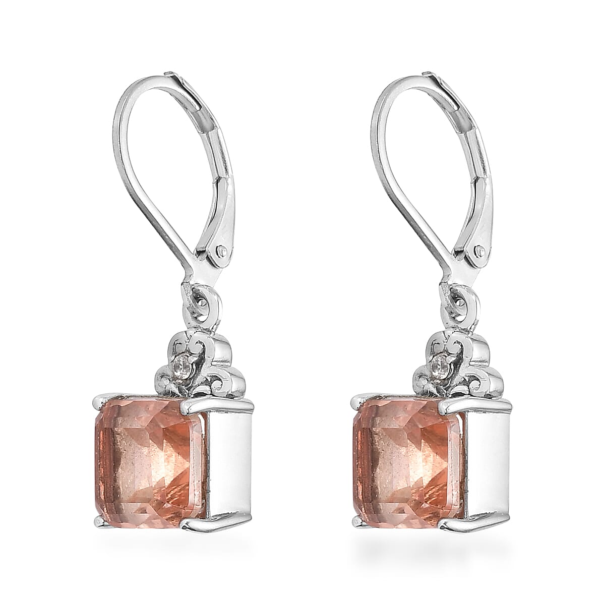 Morganique Quartz, White Zircon Lever Back Earrings in Stainless Steel 4.70 ctw , Tarnish-Free, Waterproof, Sweat Proof Jewelry image number 3