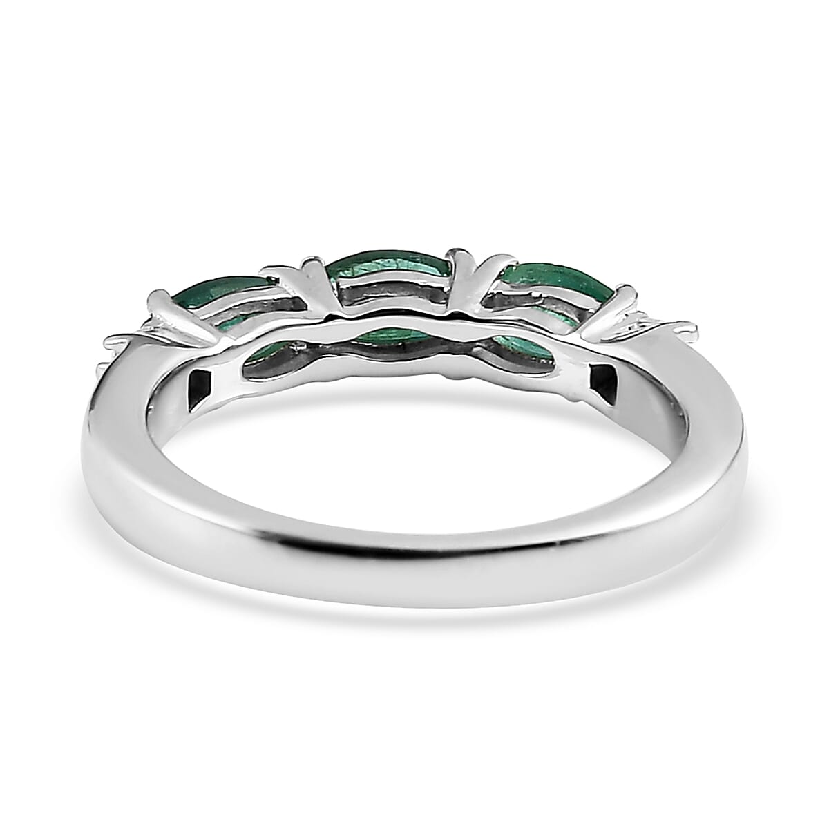 AAA Kagem Zambian Emerald and Diamond 3 Stone Ring in Platinum Over Sterling Silver (Size 10.0) 0.75 ctw