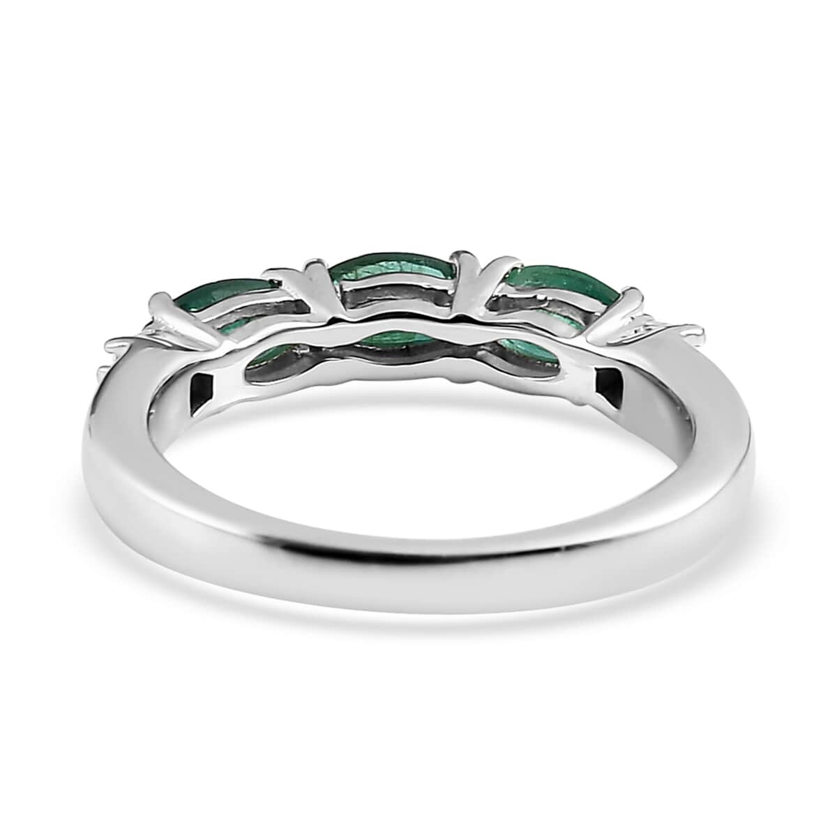 AAA Kagem Zambian Emerald and Diamond 3 Stone Ring in Platinum Over Sterling Silver 0.75 ctw image number 4
